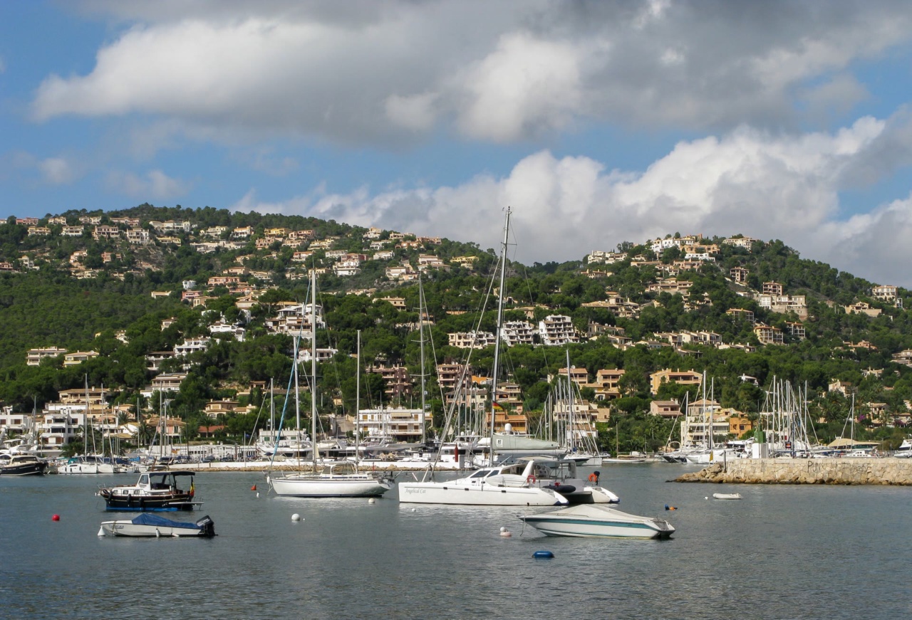 Puerto de Andratx con su puerto, rodeado de colinas arboladas con villas