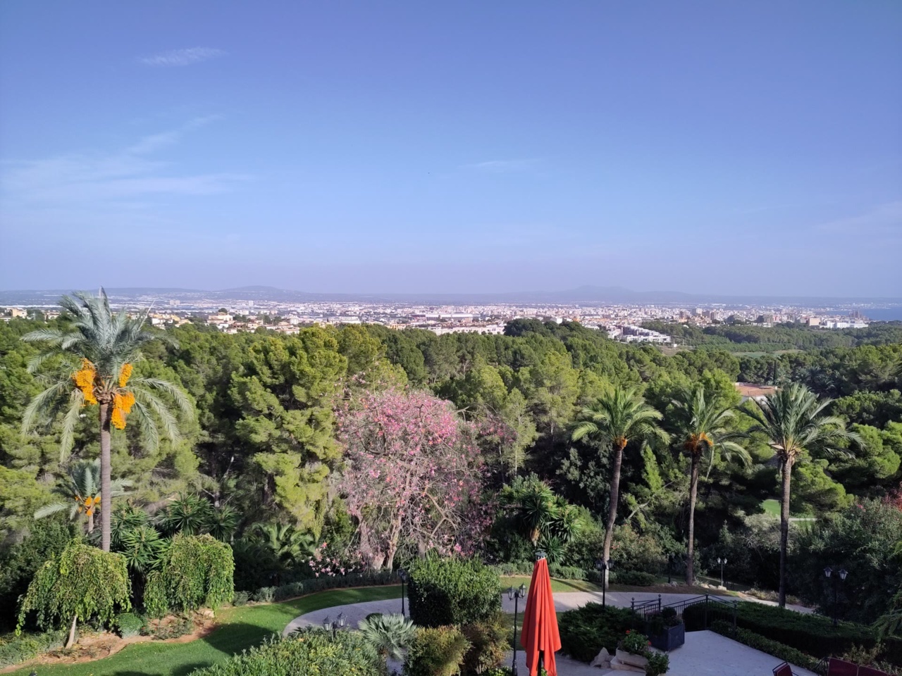 View from Son Vida over pine forest and gardens towards Palma